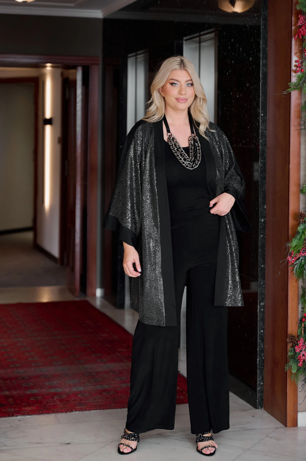  Κιμονό παγιέτα εμπρός μαύρο